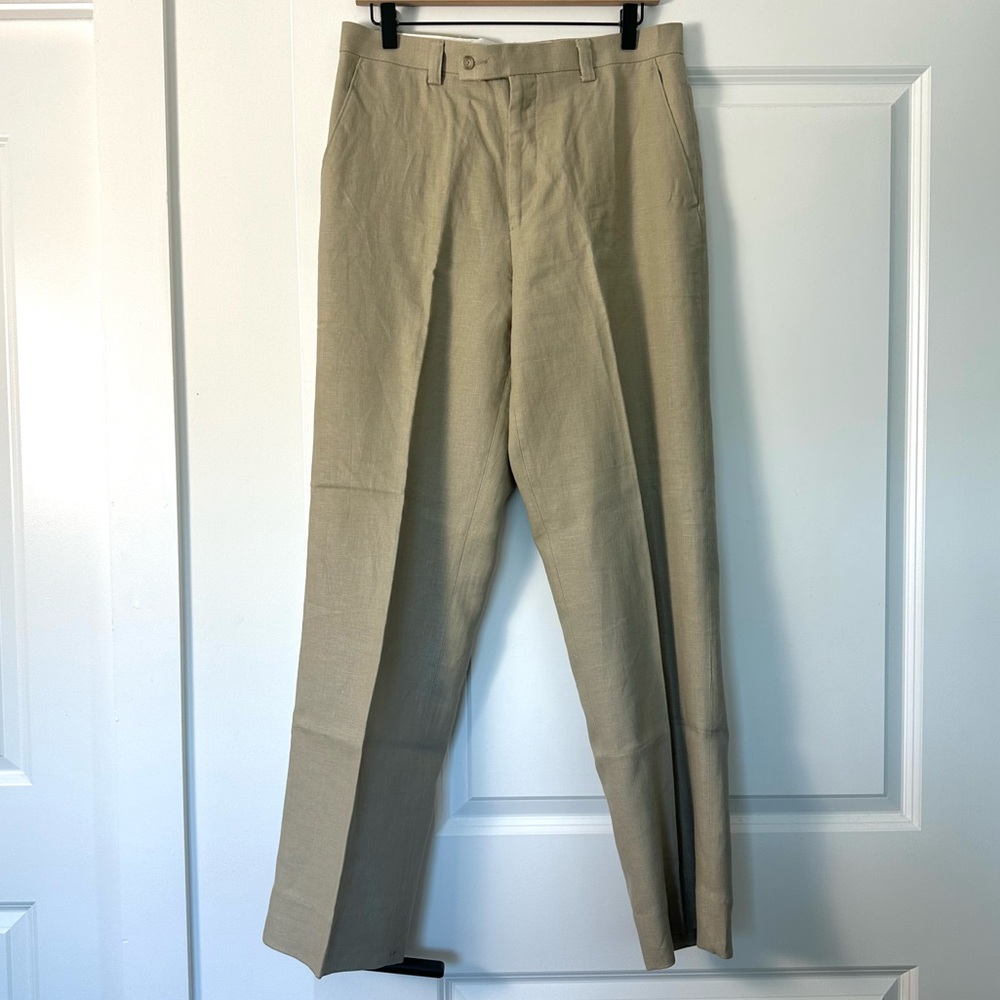 Calvin Klein (32x32) 100% Linen Men’s Classic Neutral Straight Leg Trouser Pants